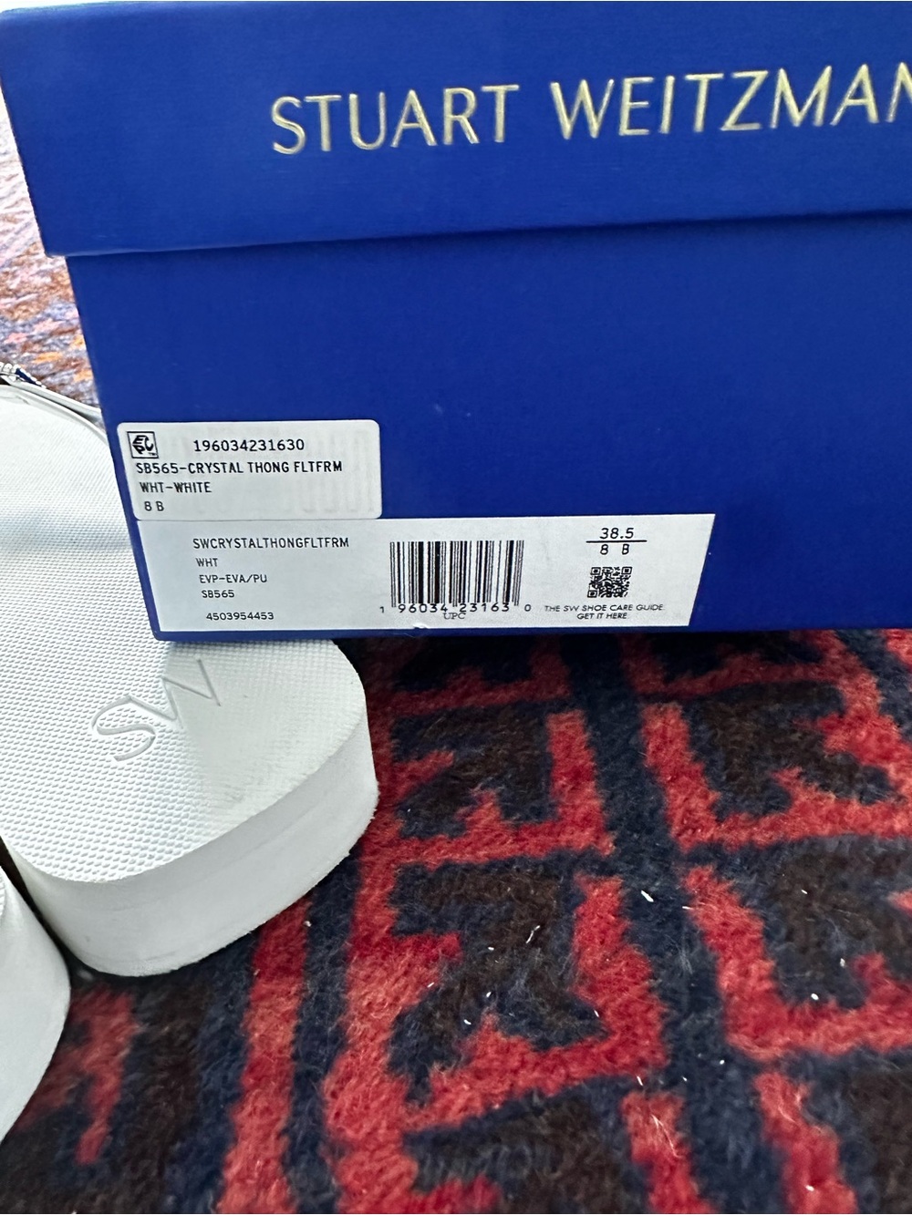 Stuart Weitzman Crystal Thong Flatform White Sandal- Women Size 8 - Picture 5 of 5